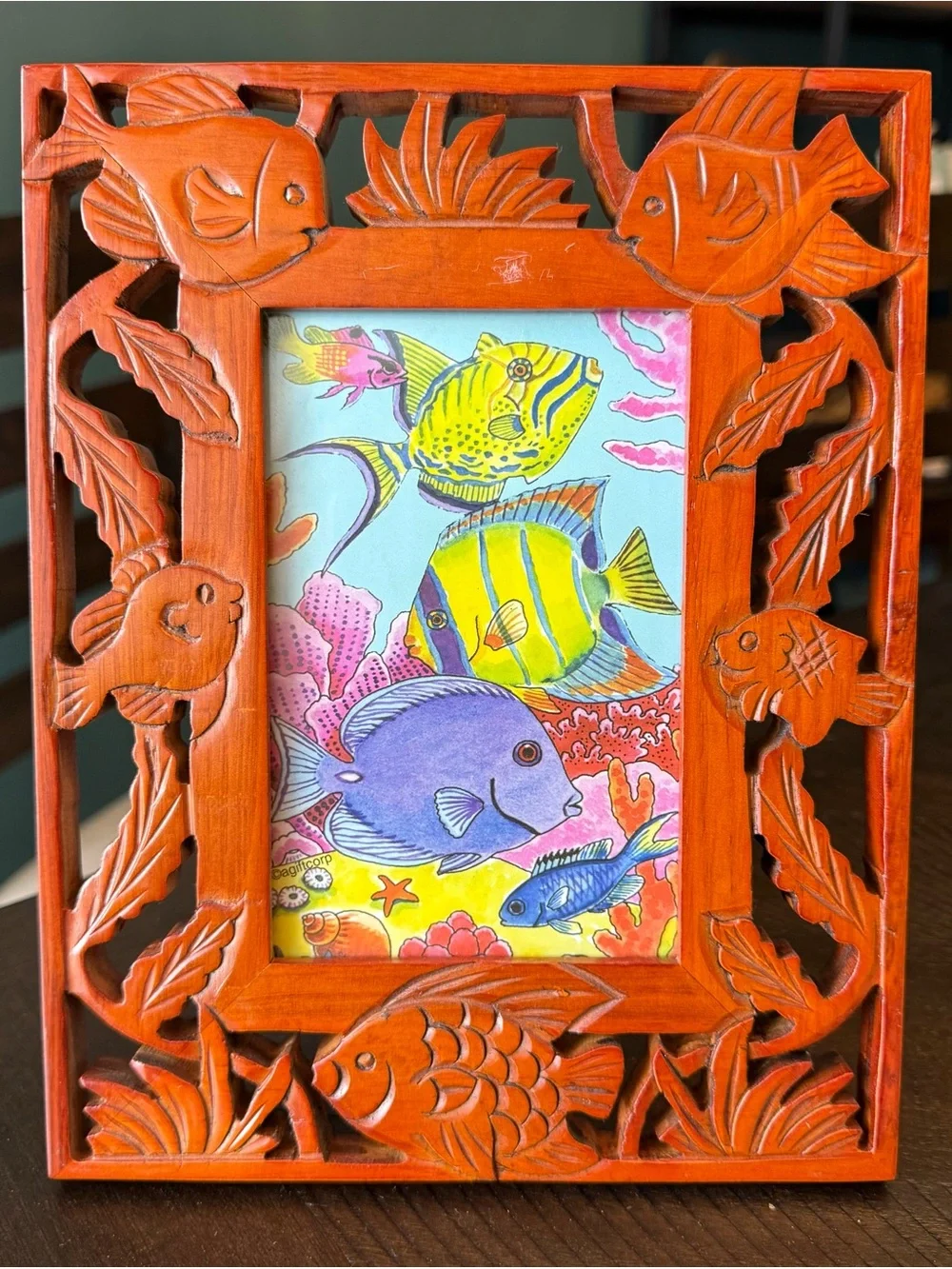 Hand-Carved Wooden Fish Picture Frame